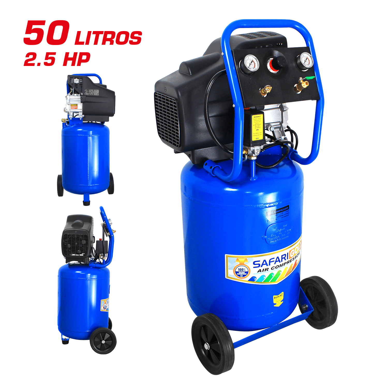 COMPRESORA VERTICAL 50L 2.5HP 220V 8BAR 6CFM – AZUL
