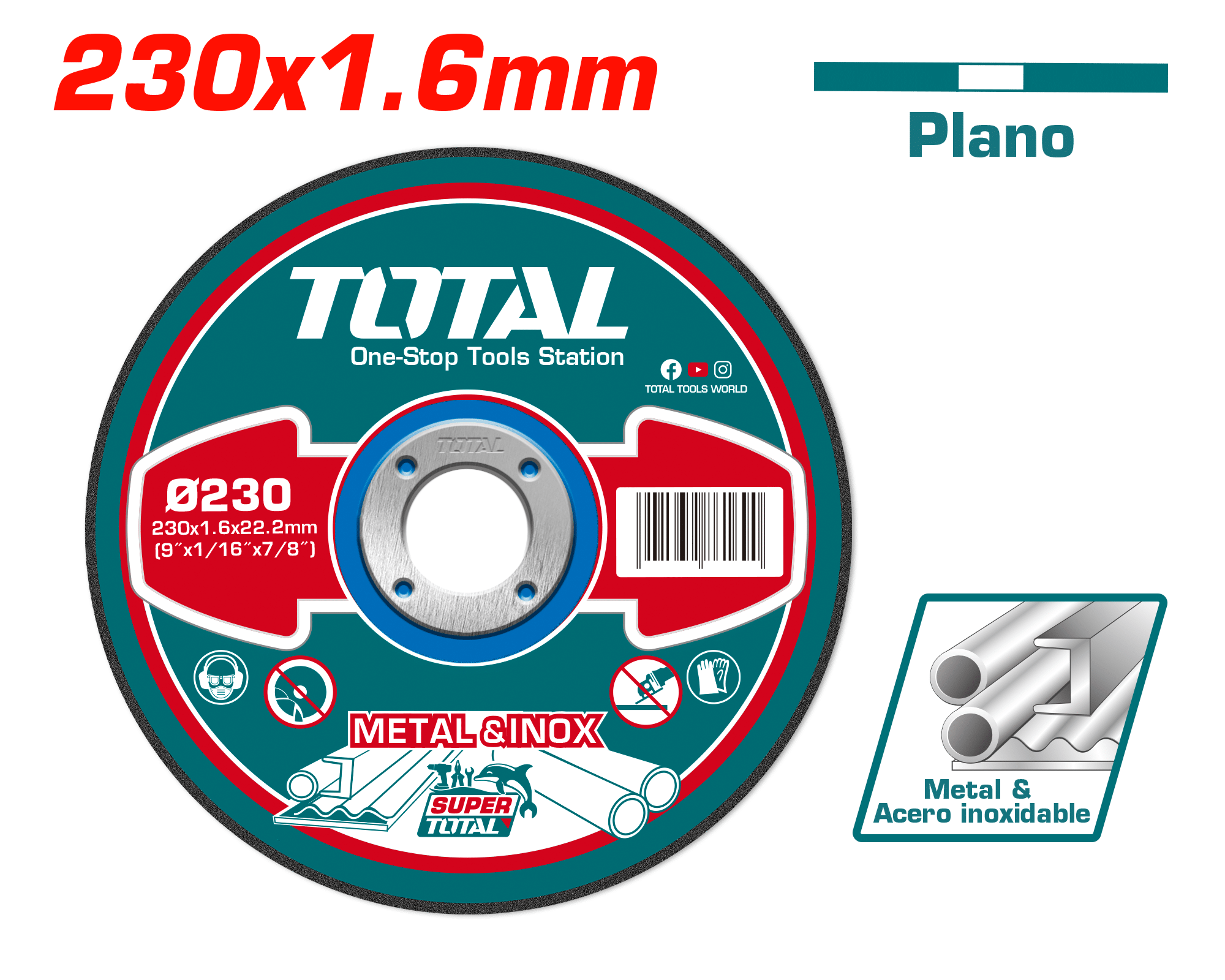 DISCO ABRASIVO/CORTE P/METAL 230X1.6X22.2MM PLANO