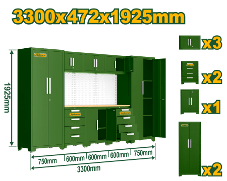 GABINETE DE TALLER P/ HERRAMIENTAS 3300X472X1925MM