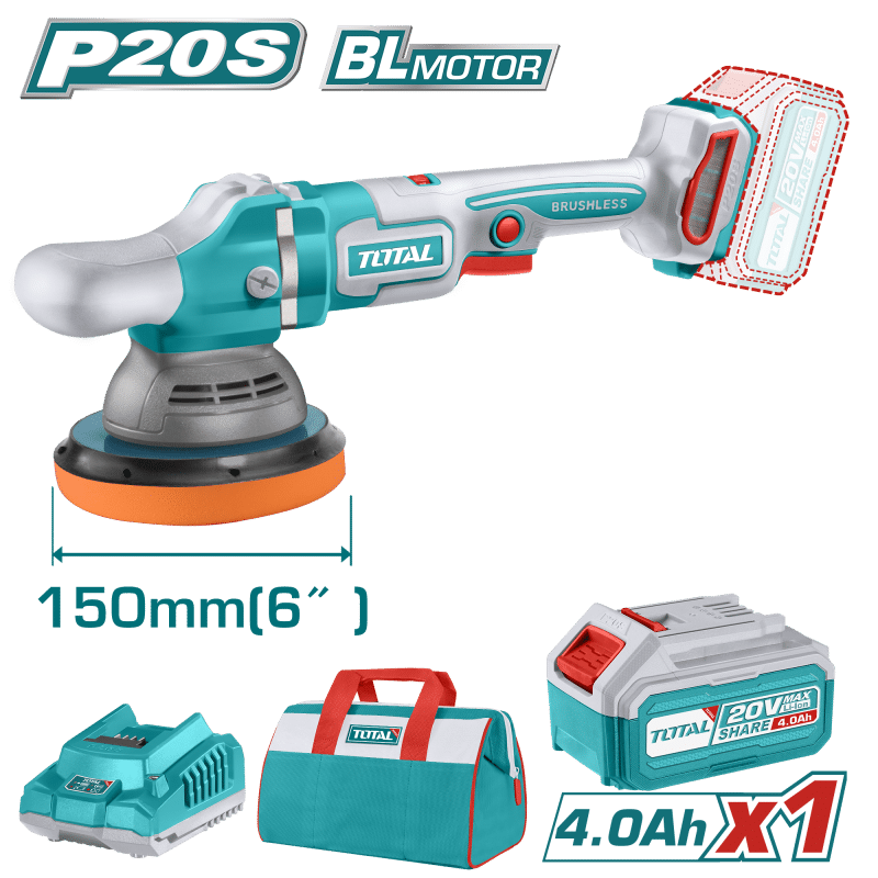 PULIDORA ANGULAR 20V 150MM(6'') 2000-45000RPM BRUSHLESS 1X4.0AH MALETIN LONA INDUSTRIAL