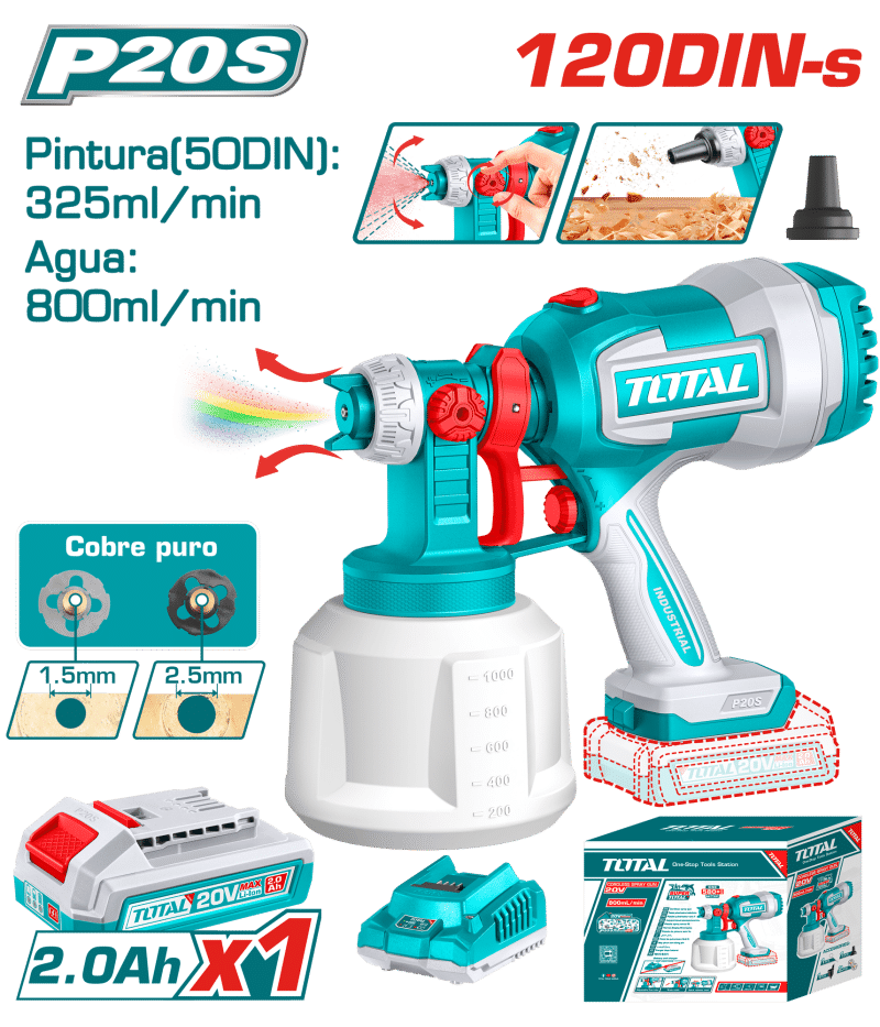 PISTOLA PINTAR 20V 800ML/MIN 120DIN-S CAP:1000ML 1X2.0AH