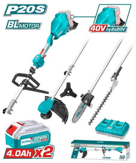 SET CORTASETOS + GUADAÑA + EXTENSIONES 40V (20+20) BRUSHLESS 4 FUNCIONES EN 1 INDUSTRIAL