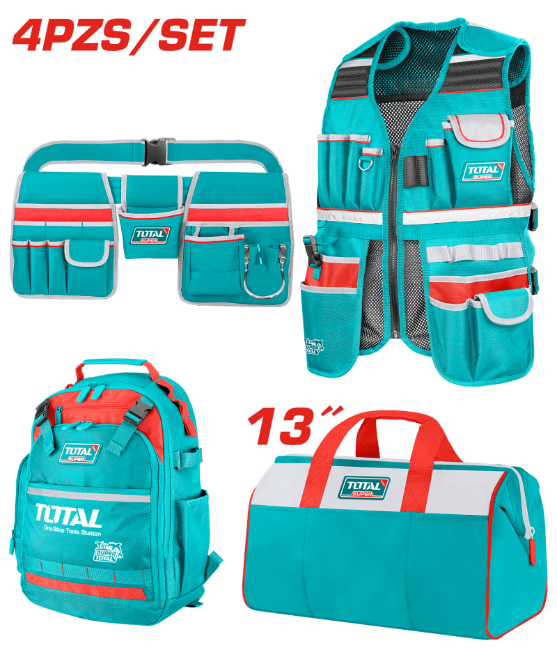 COMBO CHALECO + PORTA HERRAMIENTAS + MALETIN Y MOCHILA