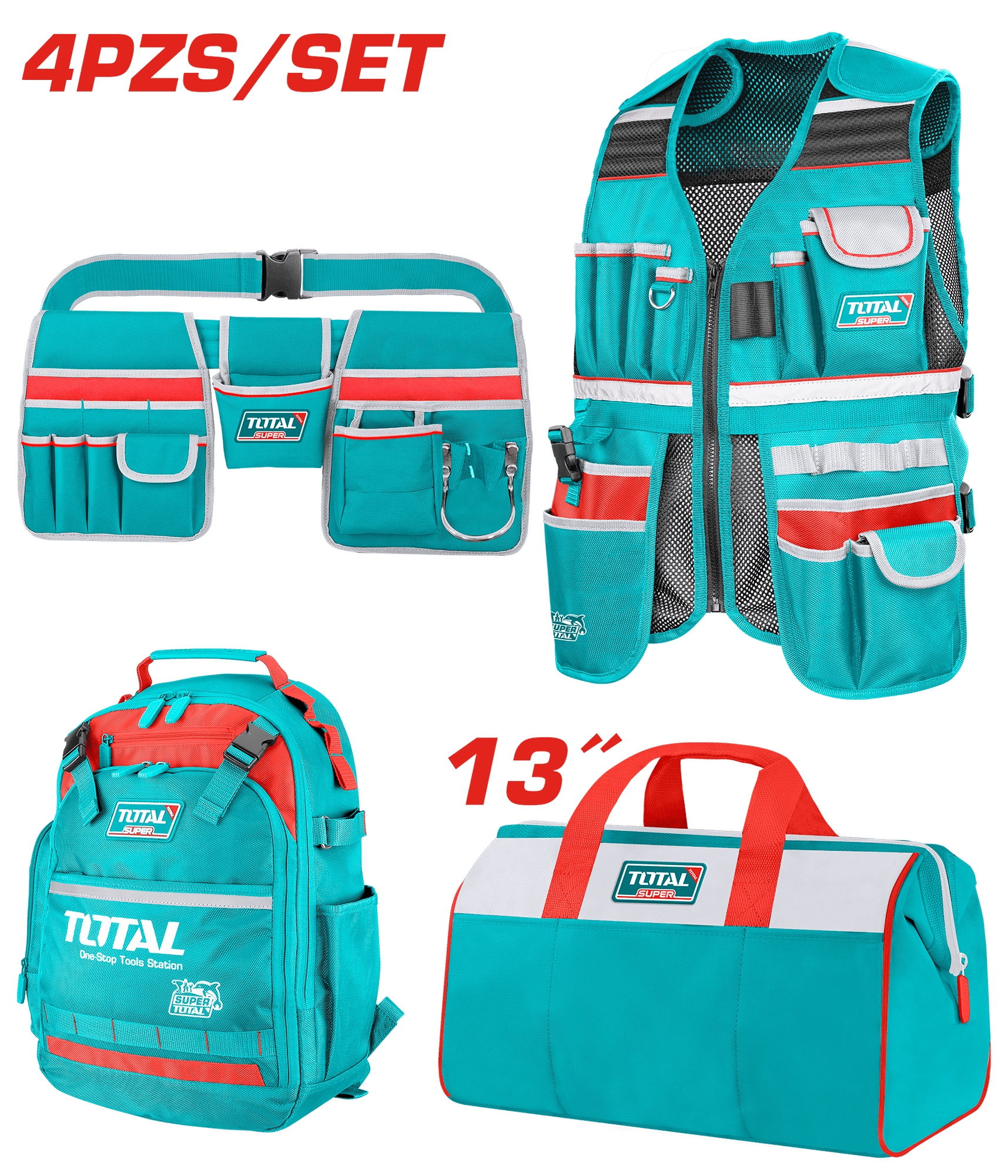 COMBO CHALECO + PORTA HERRAMIENTAS + MALETIN Y MOCHILA