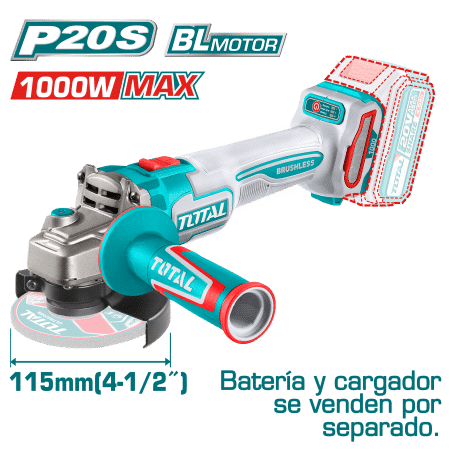 AMOLADORA 20V BRUSHLESS 3000-9000PRM 115MM M14 1000W/MAX INDUSTRIAL
