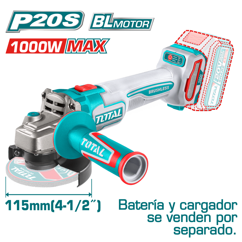 AMOLADORA 20V BRUSHLESS 3000-9000PRM 115MM M14 1000W/MAX INDUSTRIAL