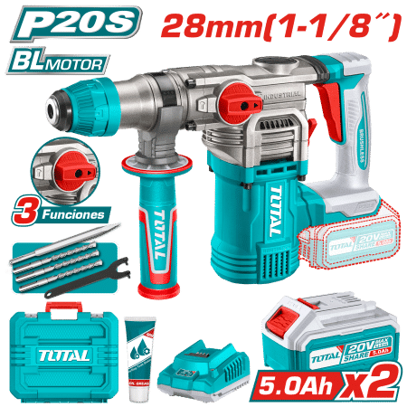 ROTOMARTILLO SDS+ 28MM 20V 4.5j 0-4400BPM BRUSHLESS 2x5.0ah + ACC MALETIN INDUSTRIAL