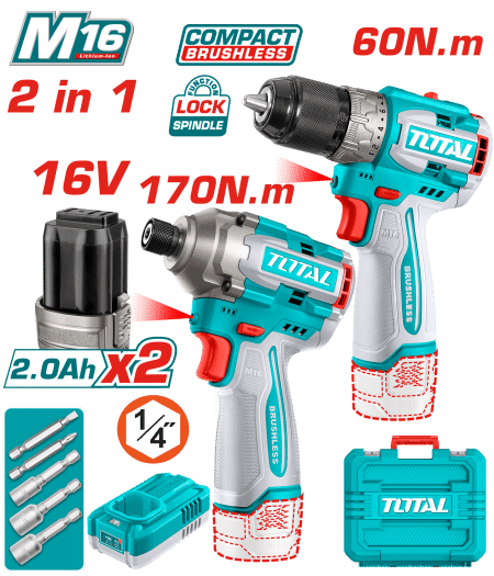 COMBO TALADRO 12V 60NM + DESTORNILLADOR IMPACTO 170NM 2X2.0AH + ACC + MALETIN INDUSTRIAL