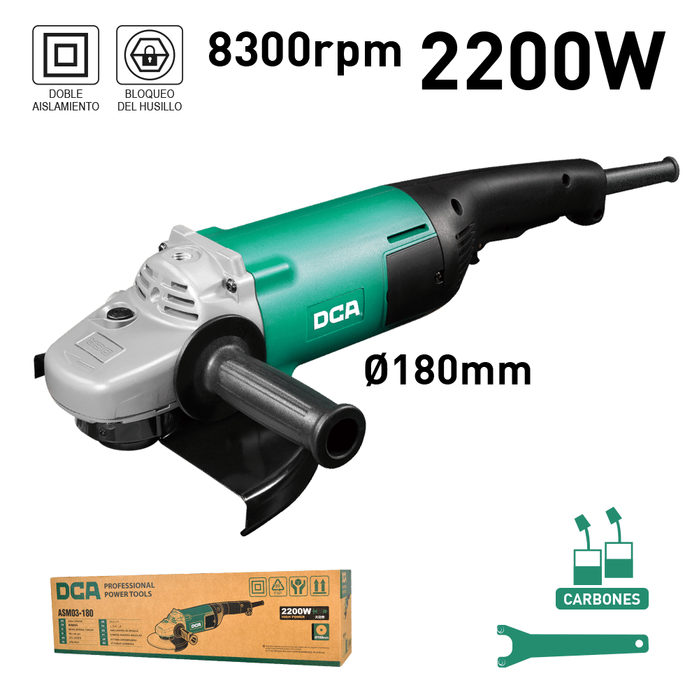 AMOLADORA ANGULAR 180MM 2200W D22MM 8300/MIN GATILLO
