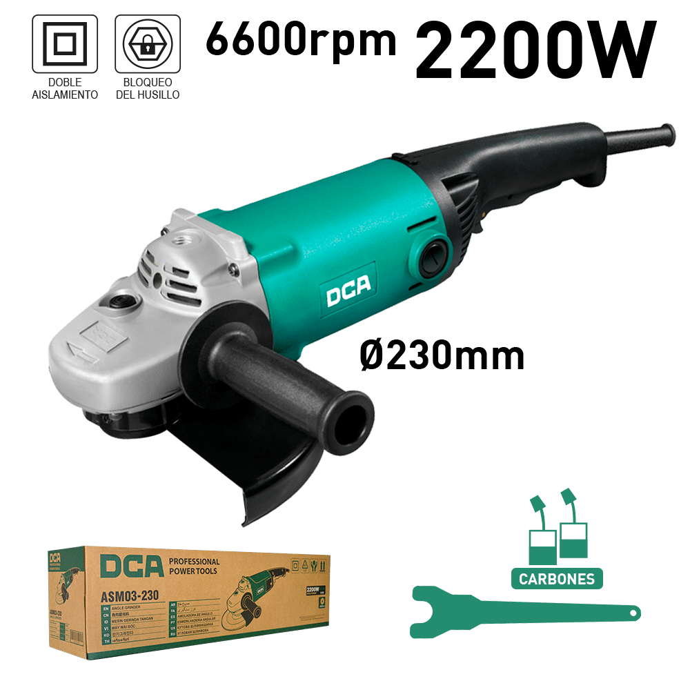 AMOLADORA ANGULAR 230MM 2200W D22MM 6600/MIN GATILLO
