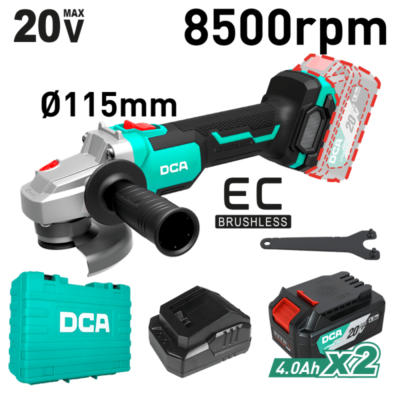 AMOLADORA 20V BRUSHLESS 115MM 4.5'' M14 8500/MIN 2X4.0AH MALETIN