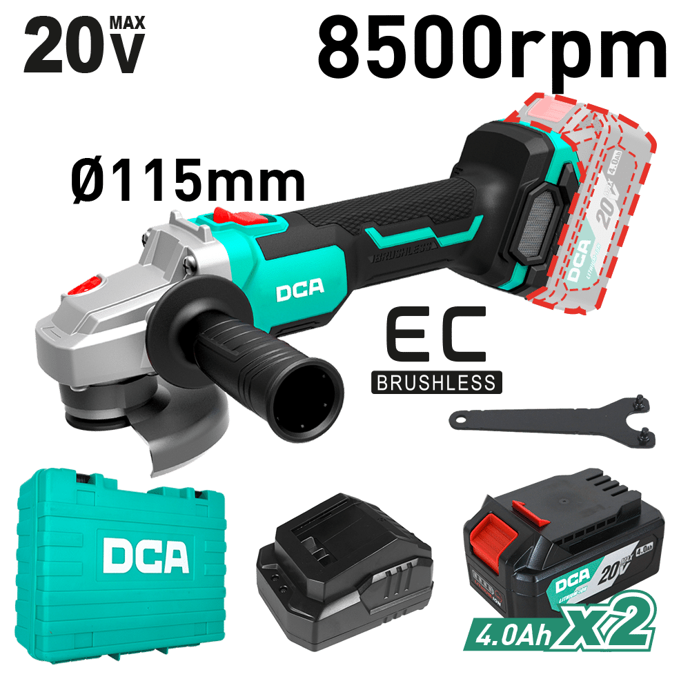 AMOLADORA 20V BRUSHLESS 115MM 4.5'' M14 8500/MIN 2X4.0AH MALETIN