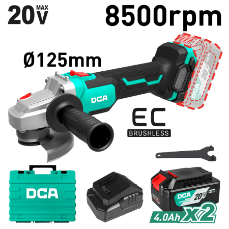 AMOLADORA 20V BRUSHLESS 125MM 5.0'' M14 8500/MIN 2X4.0AH MALETIN