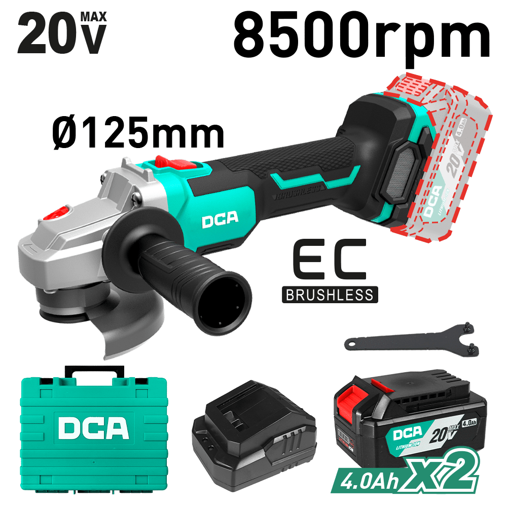 AMOLADORA 20V BRUSHLESS 125MM 5.0'' M14 8500/MIN 2X4.0AH MALETIN
