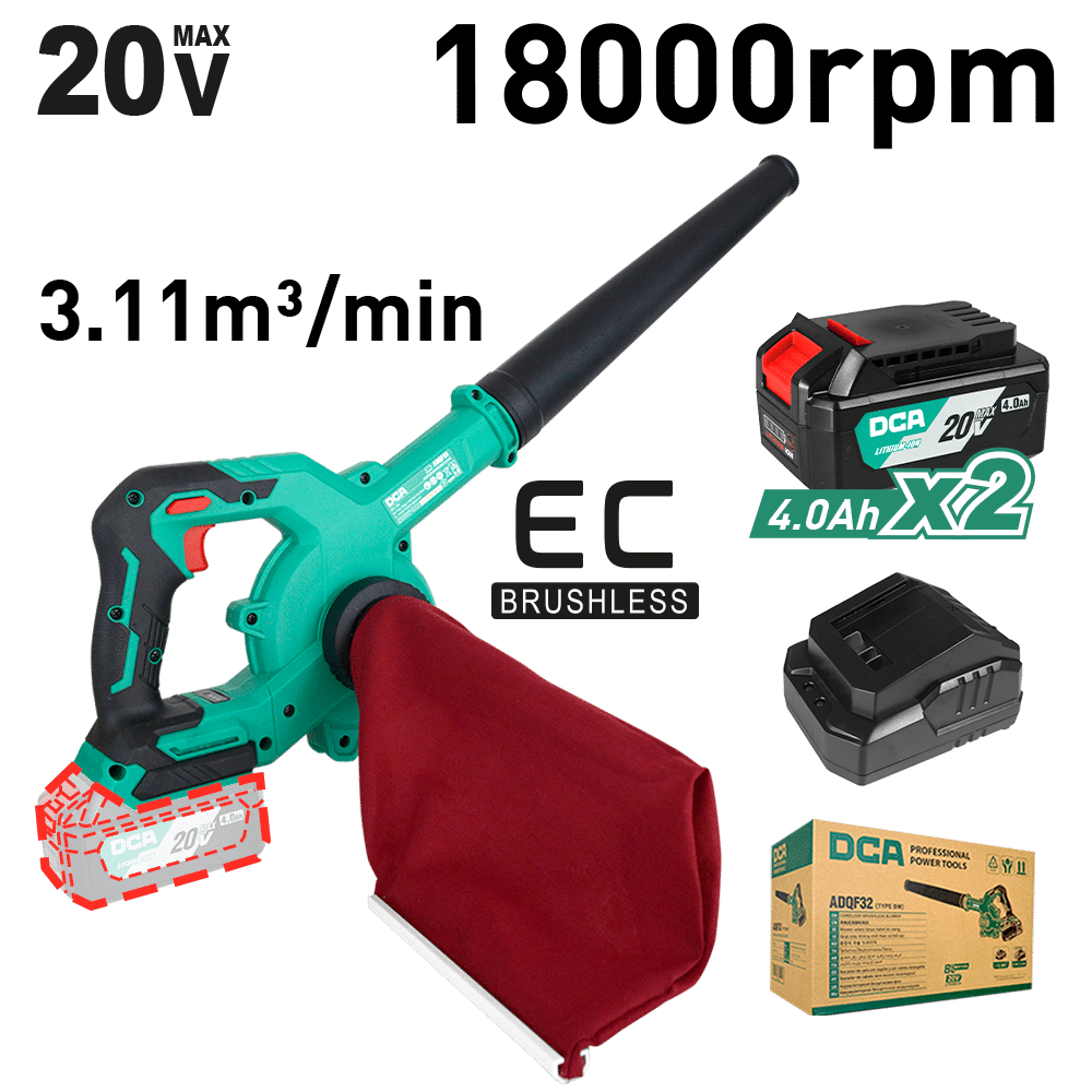 SOPLADOR 20V BRUSHLESS 18000/MIN 3.11M3/MIN 2X4.0AH BOX