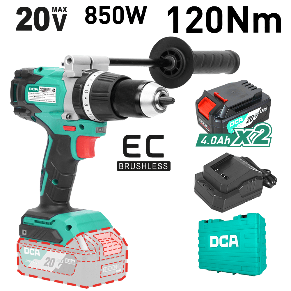 TALADRO PERCUTOR 20V BRUSHLESS 13MM 120N.M (24+2) B:2X4.0AH MALETIN