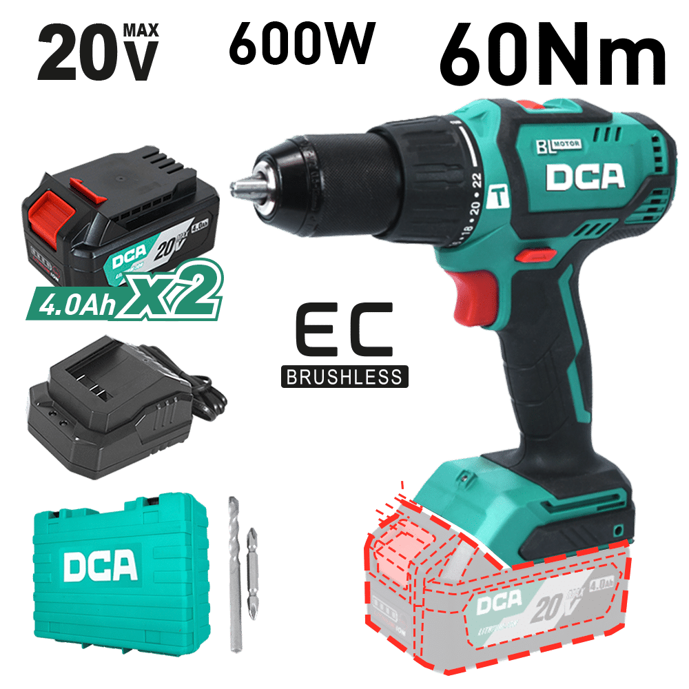TALADRO PERCUTOR 20V BRUSHLESS 13MM 60N.M (22+2) B:2X4.0AH MALETIN