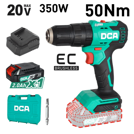 TALADRO PERCUTOR 20V BRUSHLESS 13MM 50N.M (20+2) B:1X2.0AH MALETIN