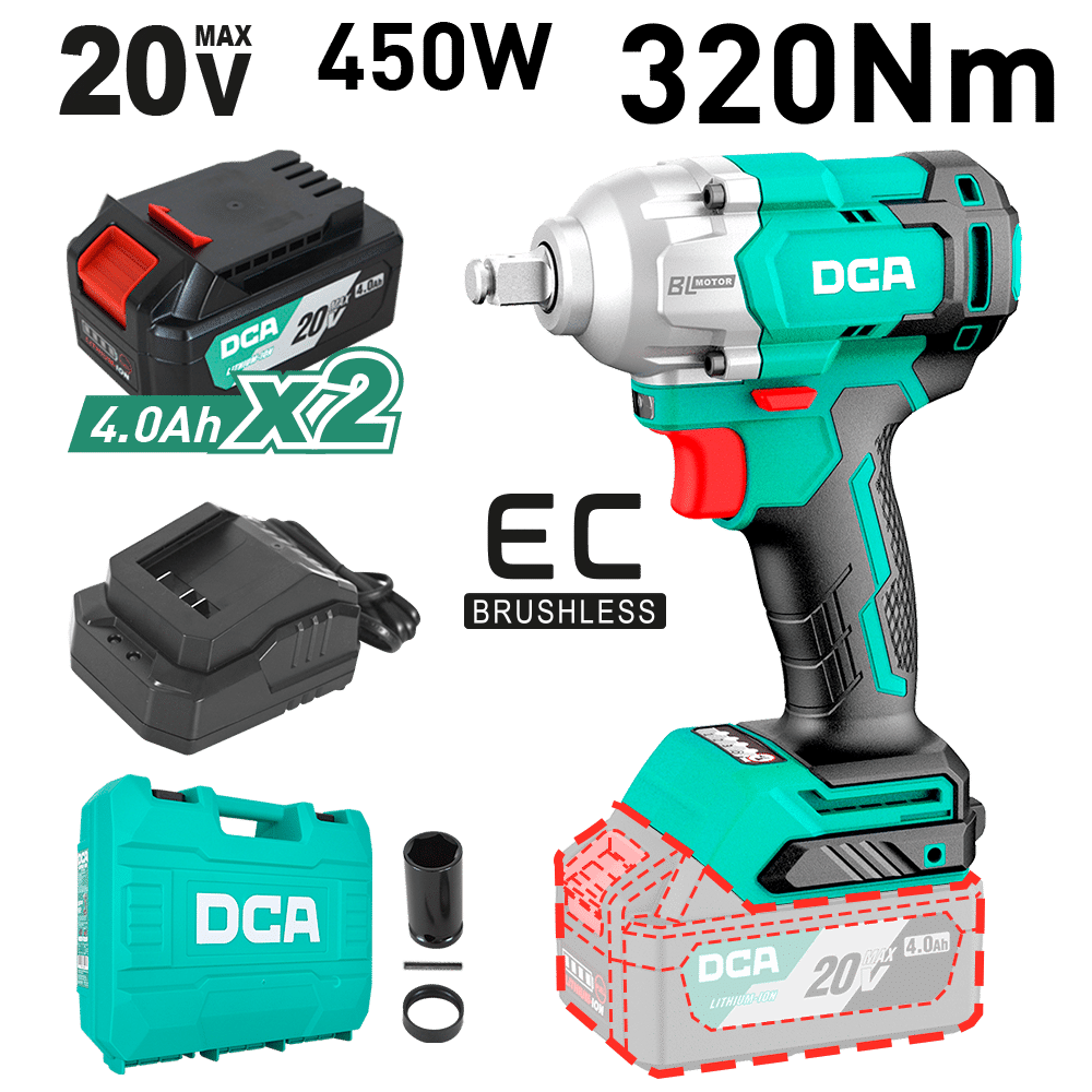 LLAVE DE IMPACTO 20V BRUSHLESS 1/2'' 320NM 2x4.0AH MALETIN
