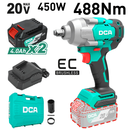 LLAVE DE IMPACTO 20V BRUSHLESS 1/2'' 488NM 2X4.0AH MALETIN
