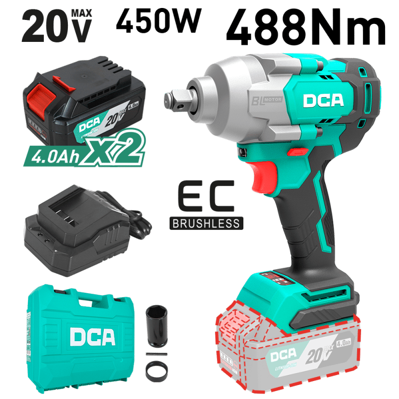 LLAVE DE IMPACTO 20V BRUSHLESS 1/2'' 488NM 2X4.0AH MALETIN