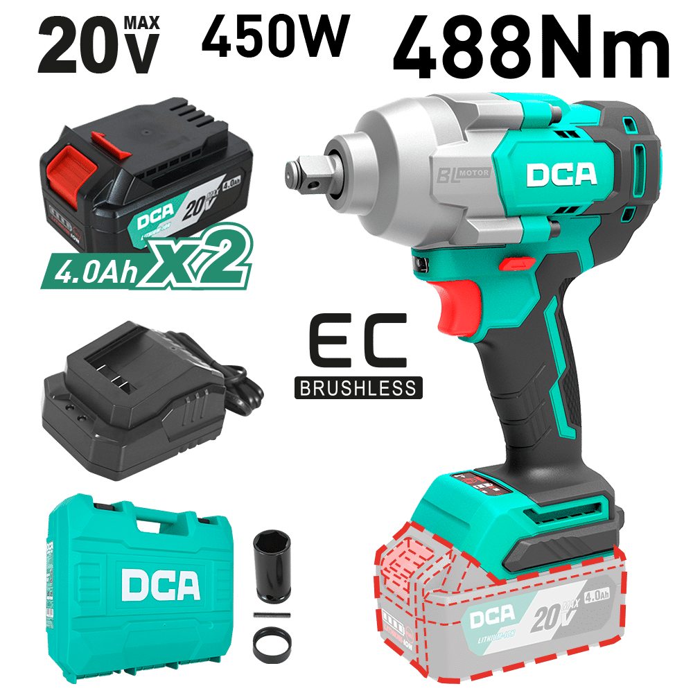 LLAVE DE IMPACTO 20V BRUSHLESS 1/2'' 488NM 2X4.0AH MALETIN