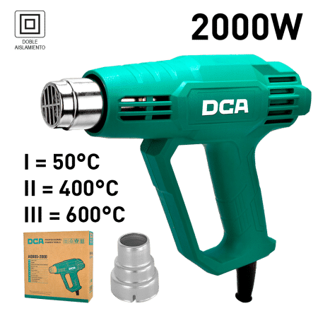 PISTOLA DE CALOR 2000W 3 NIVELES 50/400/600ºC 300/300/500L/MIN