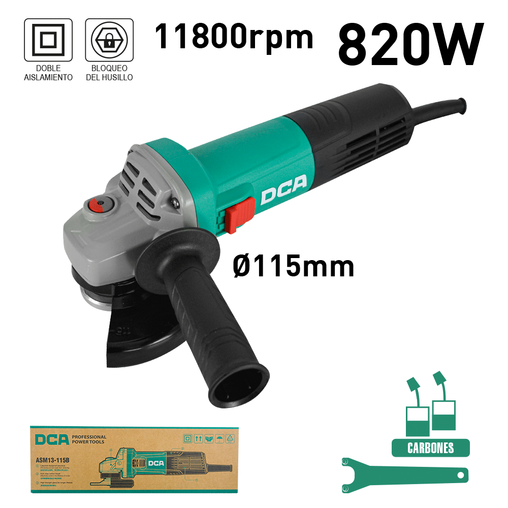 AMOLADORA ANGULAR 115MM 820W D22MM 11800/MIN AUTO STOP. SLIM