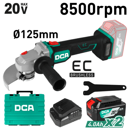 AMOLADORA 20V BRUSHLESS 125MM 5.0'' M14 8500/MIN 2X4.0AH MALETIN