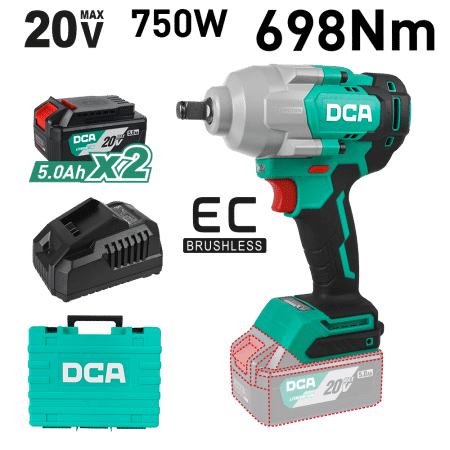 LLAVE DE IMPACTO 20V BRUSHLESS 1/2” 750W 698/910N.M M10-M24 2X5.0AH