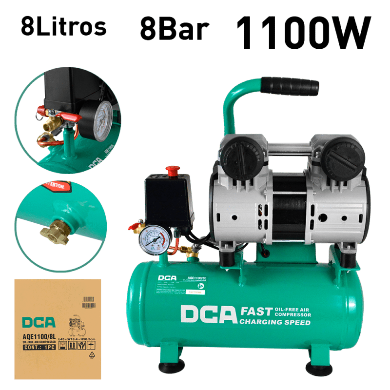 COMPRESORA OIL-FREE 1100W 2850/MIN 8BAR 70L/MIN 8L