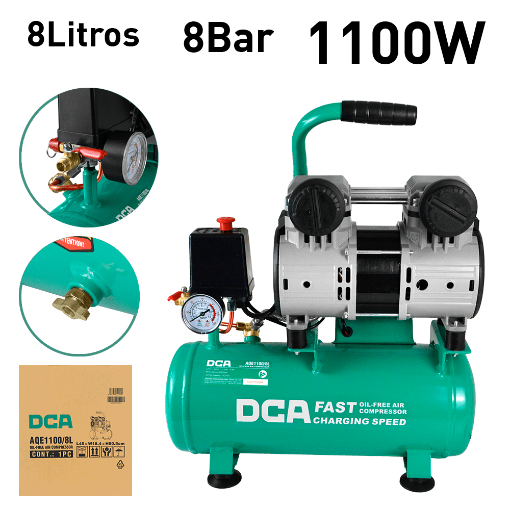 COMPRESORA OIL-FREE 1100W 2850/MIN 8BAR 70L/MIN 8L