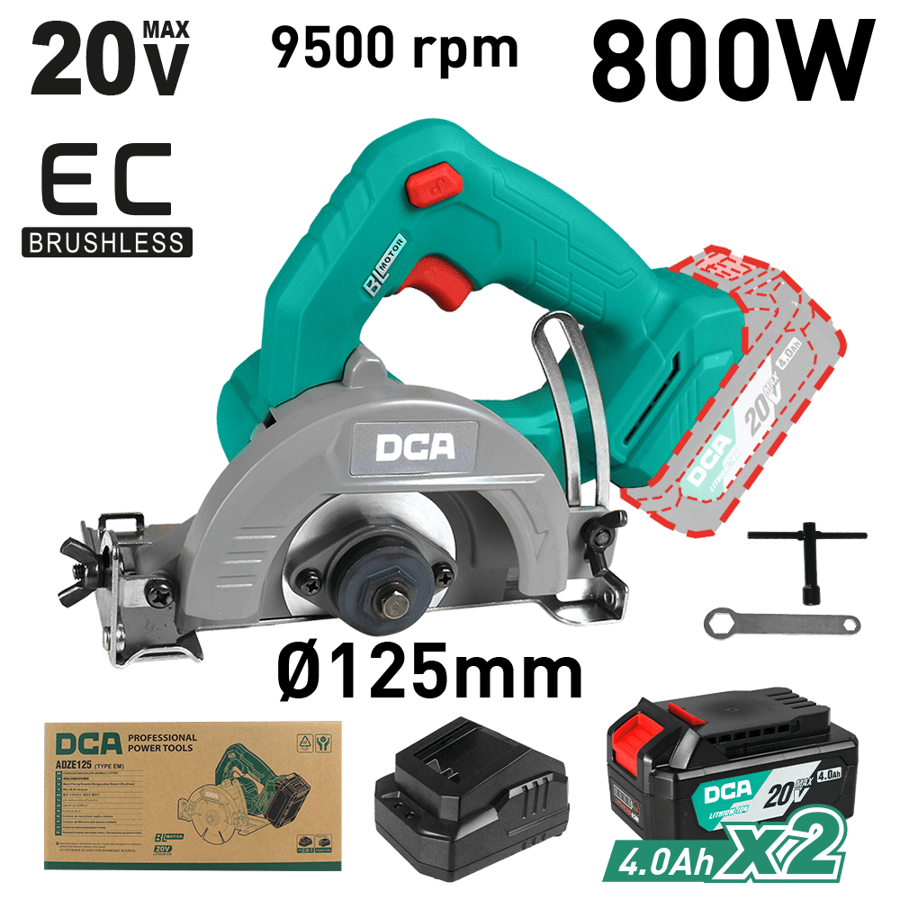 CORTADOR DE MARMOL 20V BRUSHLESS 2X4.0AH125MM 0-45°