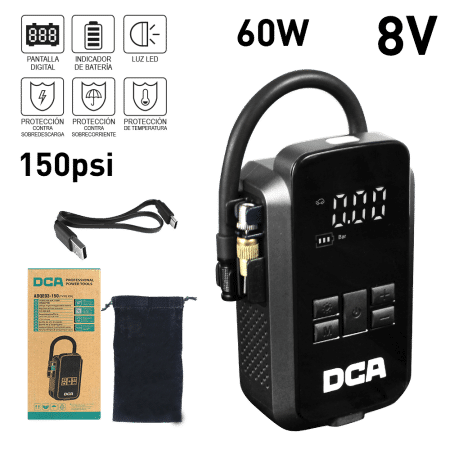 MINI COMPRESORA DIGITAL 150PSI 8V 2.0AH 60W 150PSI