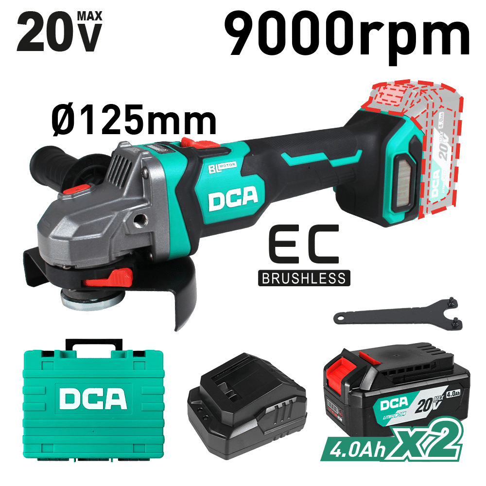 AMOLADORA 20V BRUSHLESS 125MM 5.0'' M14 9000/MIN 2X4.0AH MALETIN