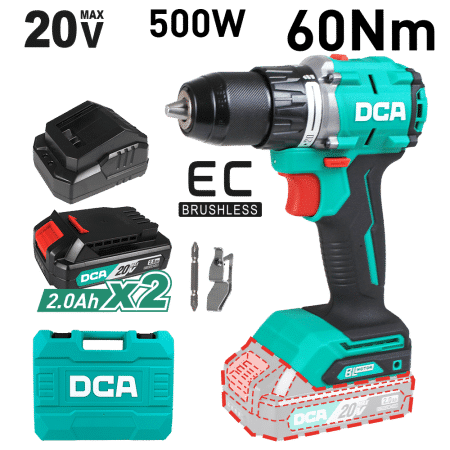 TALADRO PERCUTOR COMP. 20V BRUSHLESS 13MM 60N.M (20+2) B:2X2.0AH MALETIN