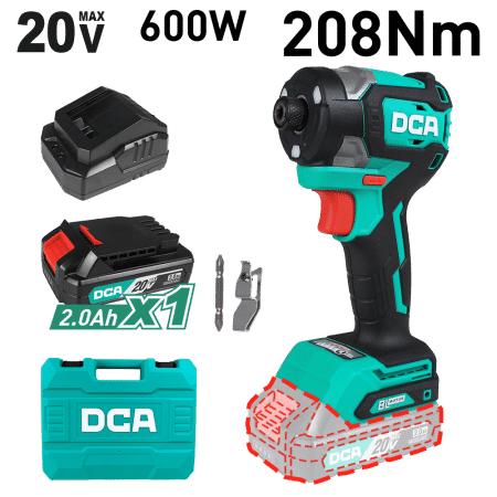 ATORNILLADOR DE IMPACTO COMP. 6.35 HEX 208N.M 20V BRUSHLESS 1X2.0AH