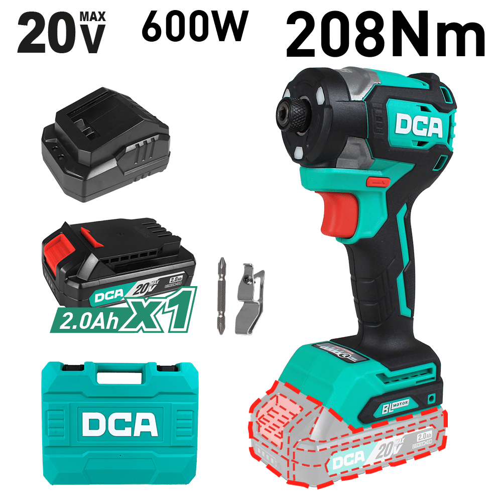 ATORNILLADOR DE IMPACTO COMP. 6.35 HEX 208N.M 20V BRUSHLESS 1X2.0AH