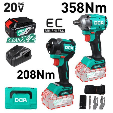 COMBO LLAVE + DESTORNILLADOR DE IMPACTO 20V BRUSHLESS 2X4.0AH