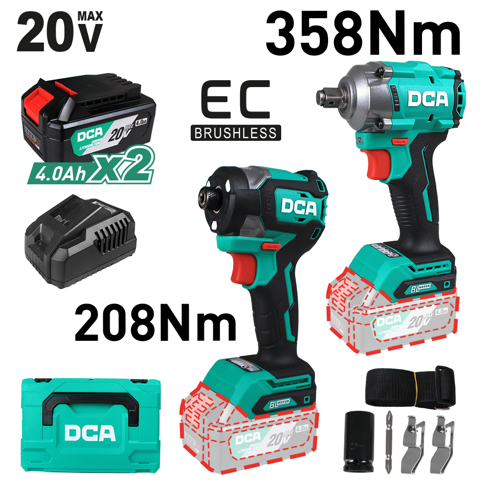 COMBO LLAVE + DESTORNILLADOR DE IMPACTO 20V BRUSHLESS 2X4.0AH