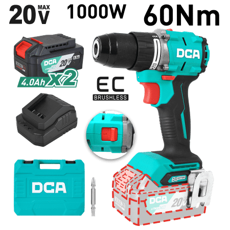 TALADRO PERCUTOR 20V BRUSHLESS 13MM 60N.M 20+2 B:4.0AHX2