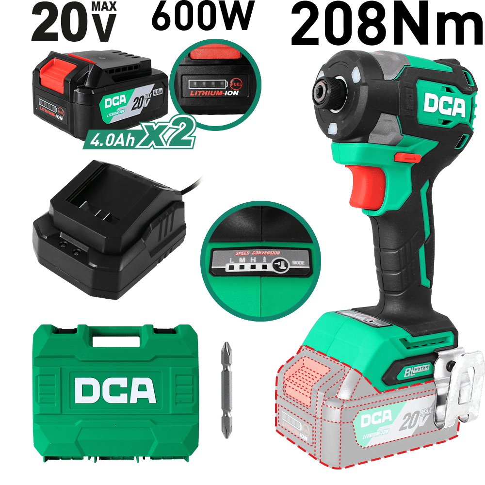 ATORNILLADOR DE IMPACTO BRUSHLESS 20V 208NM B:2X4.0H