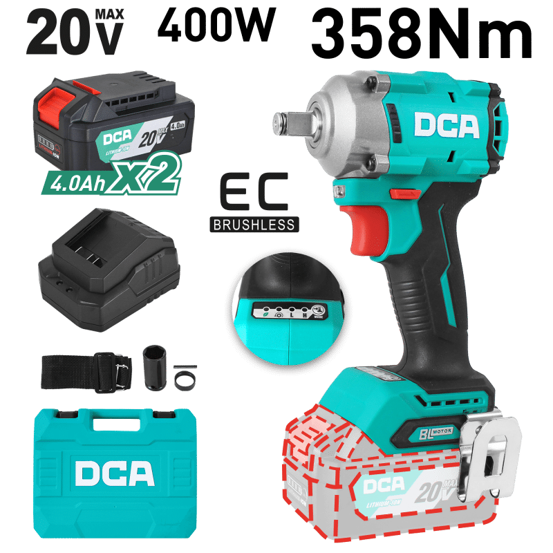 LLAVE DE IMPACTO 20V BRUSHLESS 1/2'' 358NM 2X4.0AH MALETIN