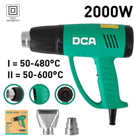 PISTOLA DE CALOR 2000W 2NIVELES 50/480/600C 210/250/380L/MIN