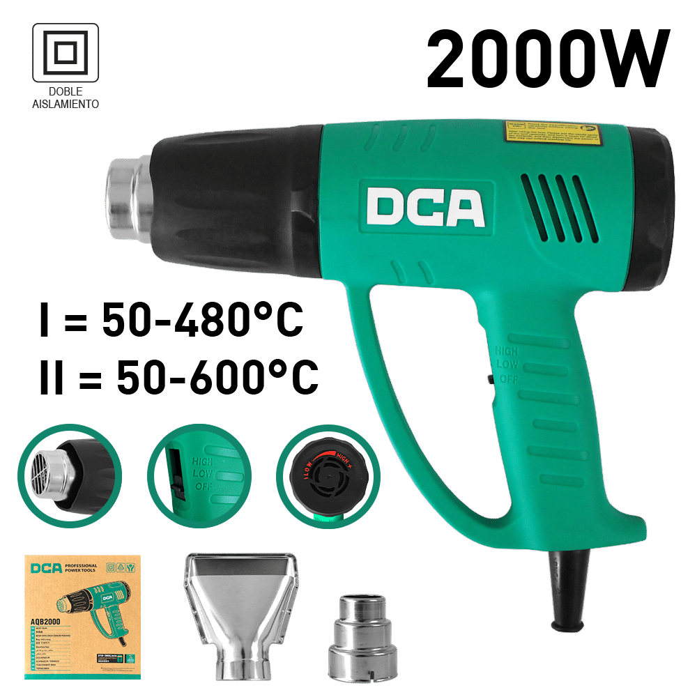PISTOLA DE CALOR 2000W 2NIVELES 50/480/600C 210/250/380L/MIN