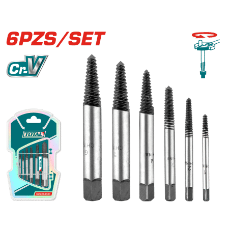 SET EXTRACTOR DE TORNILLO 6PCS CR-V DUREZA 48-52HRC 1-6 +ESTUCHE INDUSTRIAL