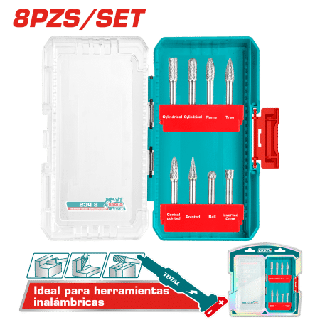SET FRESAS DE CARBURO DE TUNGSTENO 8PCS 6MM + ESTUCHE INDUSTRIAL