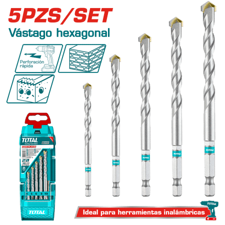 SET DE BROCAS ALBAÑILERIA 5PCS 4-10MM ESTUCHE HEX