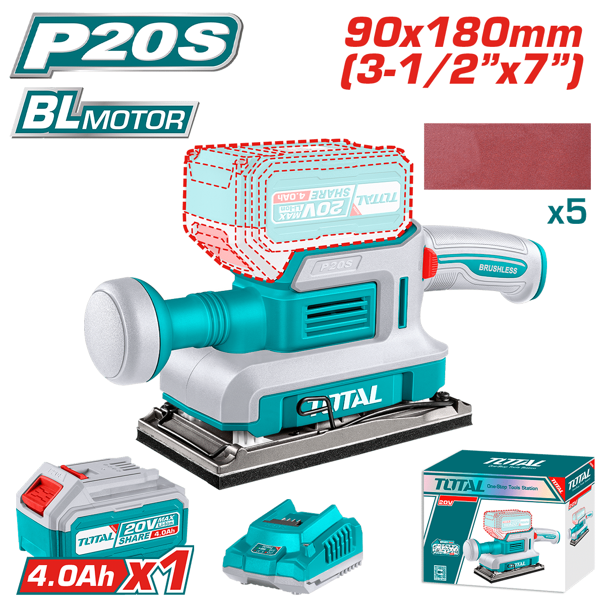 LIJADORA ACABADOS 20V 90X180MM 13000RPM 1X4.0AH + ACC INDUSTRIAL