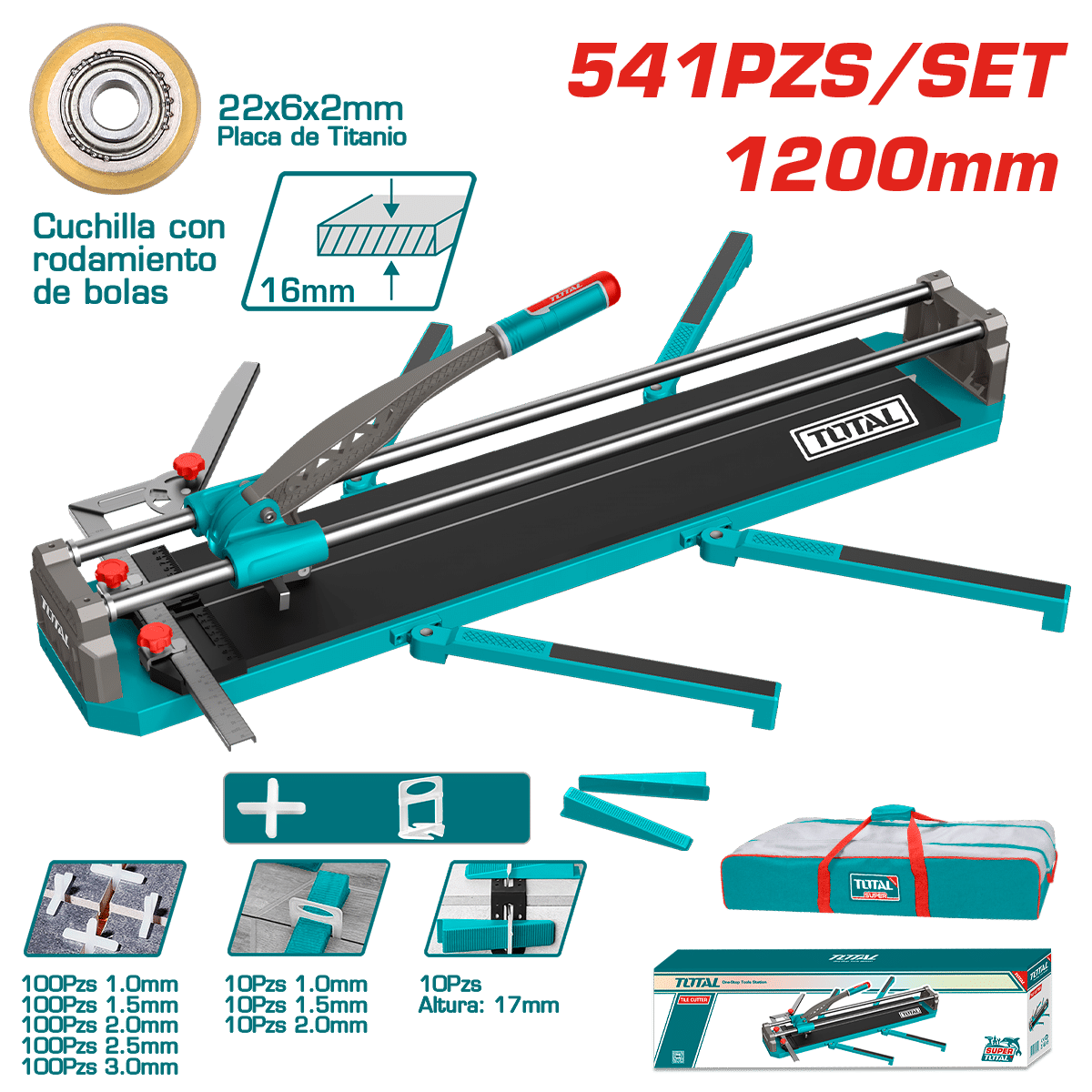 SET CORTAMAYOLICA 1200MM + ACCESORIOS MALETIN 541PCS HOJA: 22X6X2MM